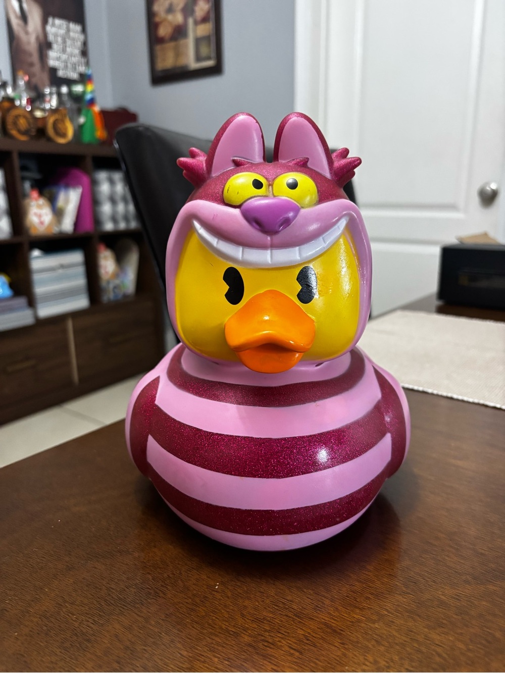 Disney Jumbo Cheshire Cat Rubber Duck - Pink Striped Kids Toy